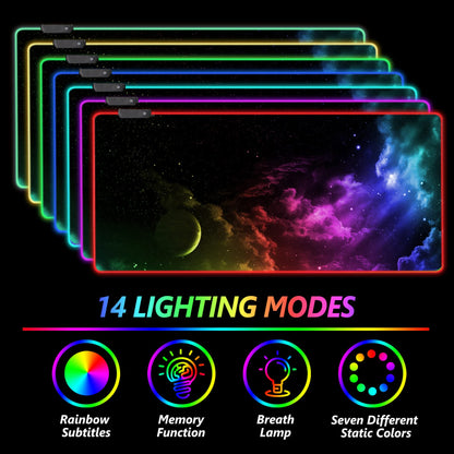 AIMSA Large RGB Gaming Mouse Pad - Extended 35.4x15.8 inch, Non-Slip Rubber Base, 14 Lighting Modes, Waterproof, Nebula Universe