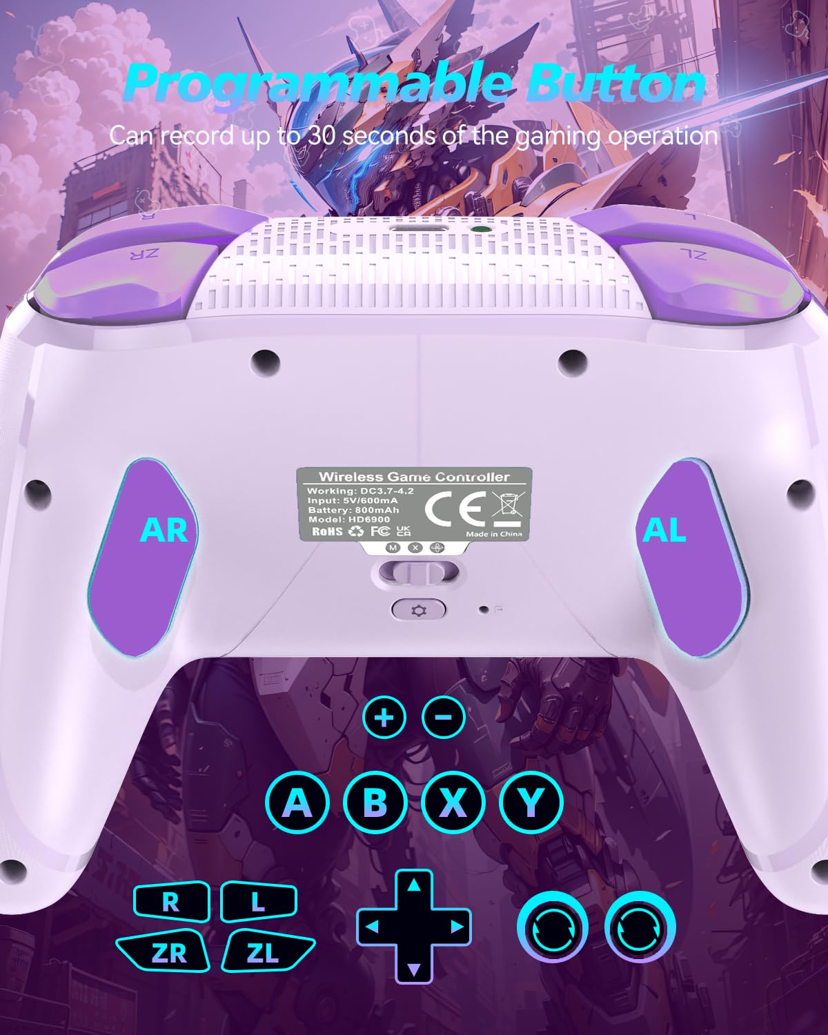 GMBACK Wireless Switch 2 Pro Controller - Macro Function, HD Rumble, Turbo, Motion Control, 800mAh, Purple