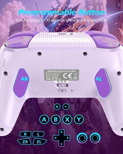 GMBACK Wireless Switch 2 Pro Controller - Macro Function, HD Rumble, Turbo, Motion Control, 800mAh, Purple