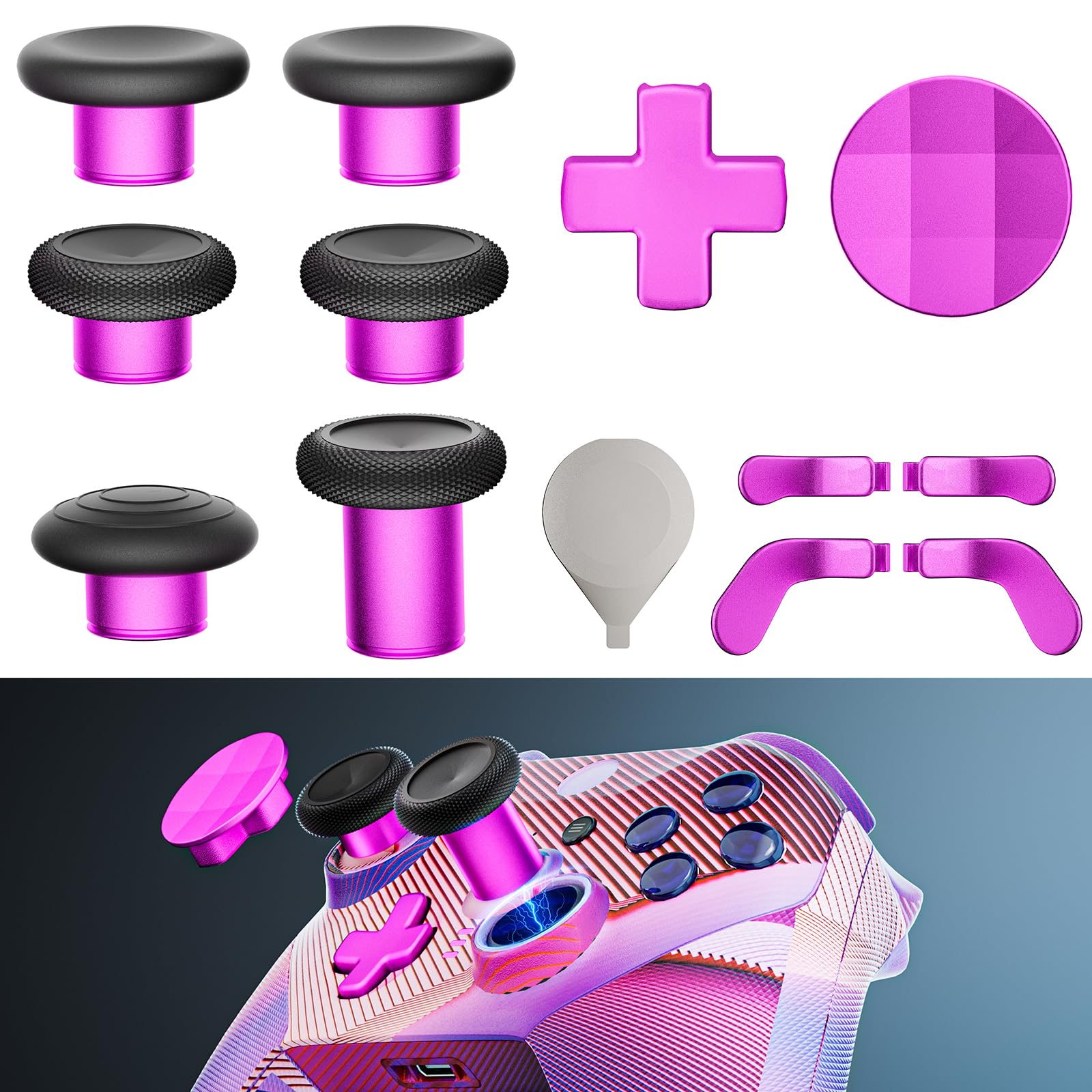 14-in-1 Controller Accessories Kit Compatible with Xbox Elite Series 2  6 Premium Metal Thumbsticks  Swap Joysticks  4 Interchangeable Paddles  2 D-Pads  1 Tool & 1 Storage Bag (Magenta)