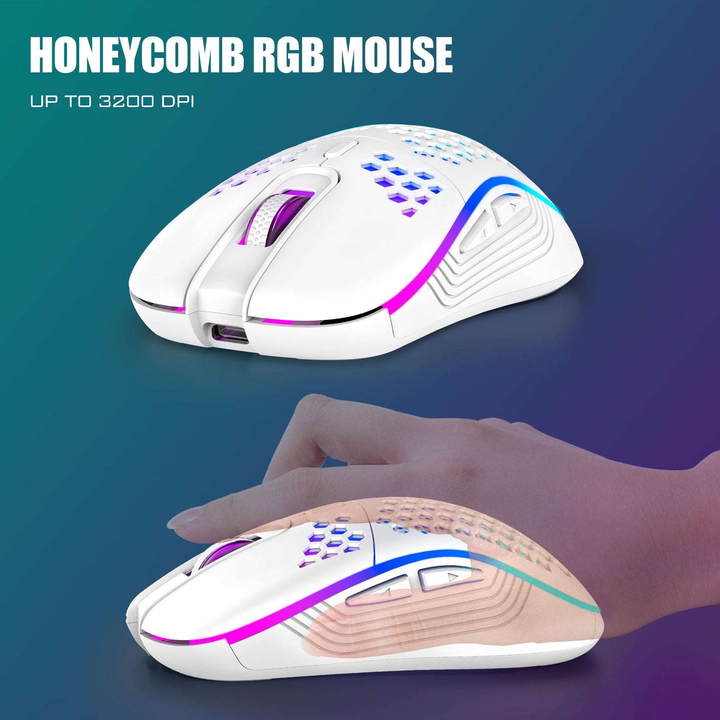 RedThunder K84 Wireless Keyboard & Mouse Combo, 75% TKL, Rainbow Backlit, Rechargeable, White