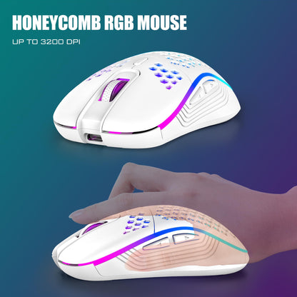 RedThunder K84 Wireless Keyboard & Mouse Combo, 75% TKL, Rainbow Backlit, Rechargeable, White