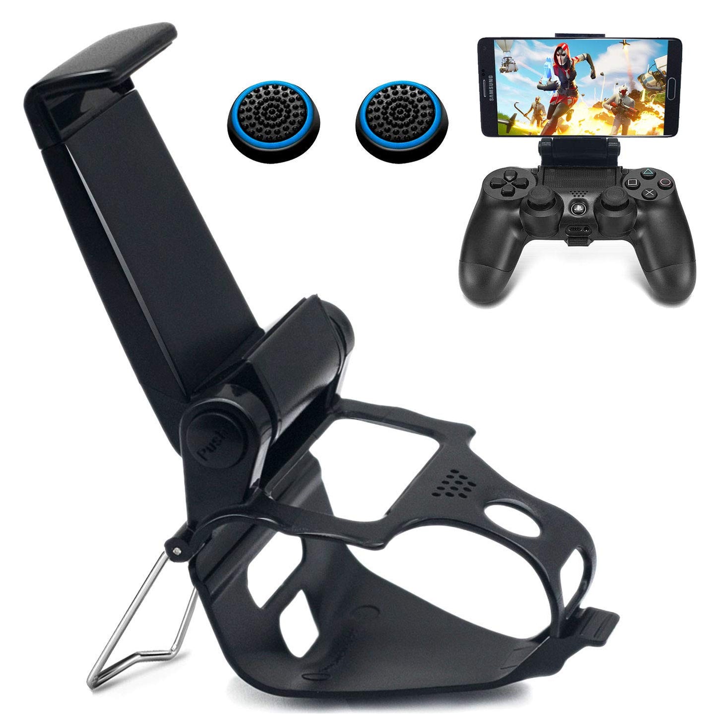BRHE Phone Clip for PS4 Controller Mobile Gaming Mount Bracket Holder Adjustable Stand Clamp Compatible with iPhone/iOS  Android  for Playstation4 Remote Play (Black)