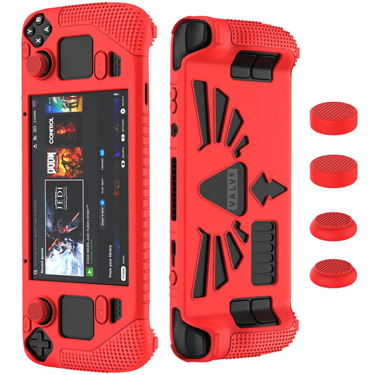 SUIHUOJI Steam Deck Standing Protective case  Thickening Silicone Accessories Protector  Soft cover Skin Shell with 2 Pairs Thumb grips  Full Protection Kit to Anti-Slip for Valve Stream Deck (Red)