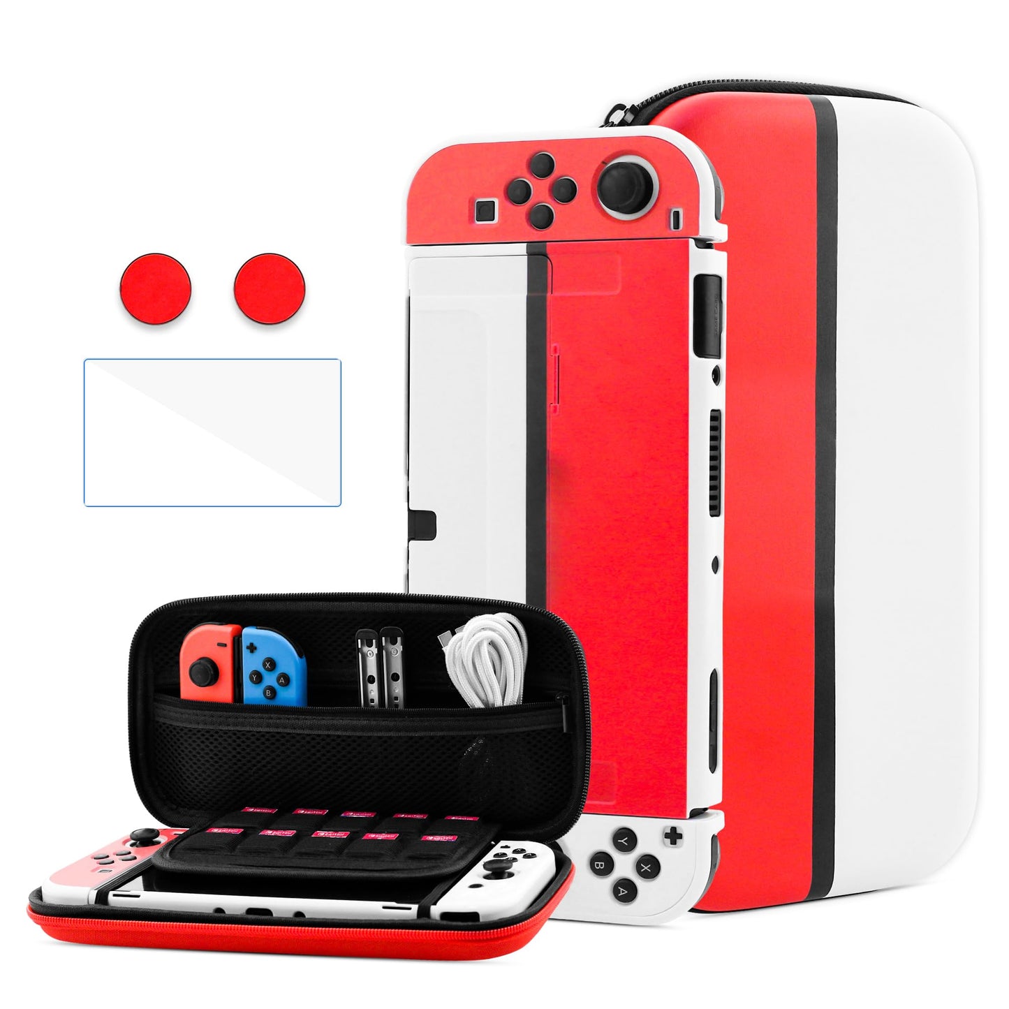 HYPERCASE Red & White Carrying Case for Nintendo Switch OLED, with Portable Travel Accessories Storage Bag, Hardshell Switch OLE