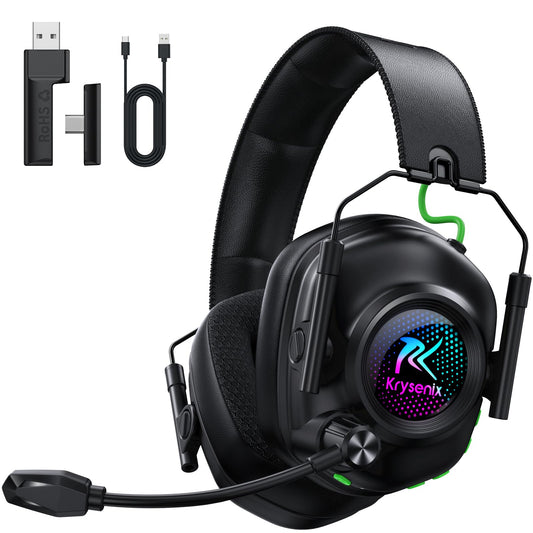 Wireless Gaming Headset with Noise Canceling Microphone for PC  PS5  PS4  Switch  Mac  2.4 GHz Wireless & Bluetooth 5.4 Gaming Headphones  Cool RGB Lighting  50Hr Battery  50mm Drivers(Black Grey)