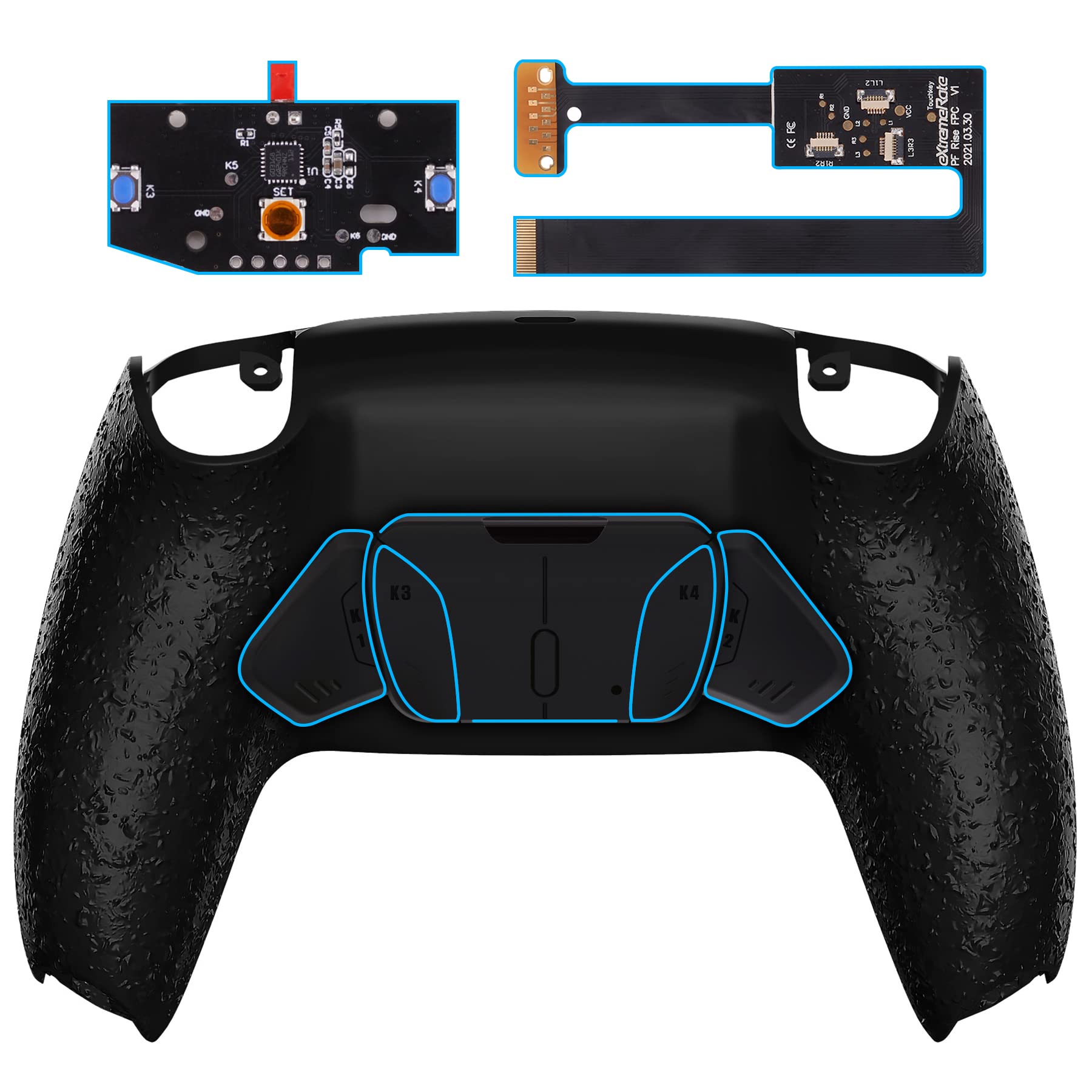eXtremeRate Textured Black Programable RISE4 Remap Kit for PS5 Controller BDM 010 & BDM 020  Upgrade Board & Redesigned Back Shell & 4 Back Buttons for PS5 Controller - Controller NOT Included