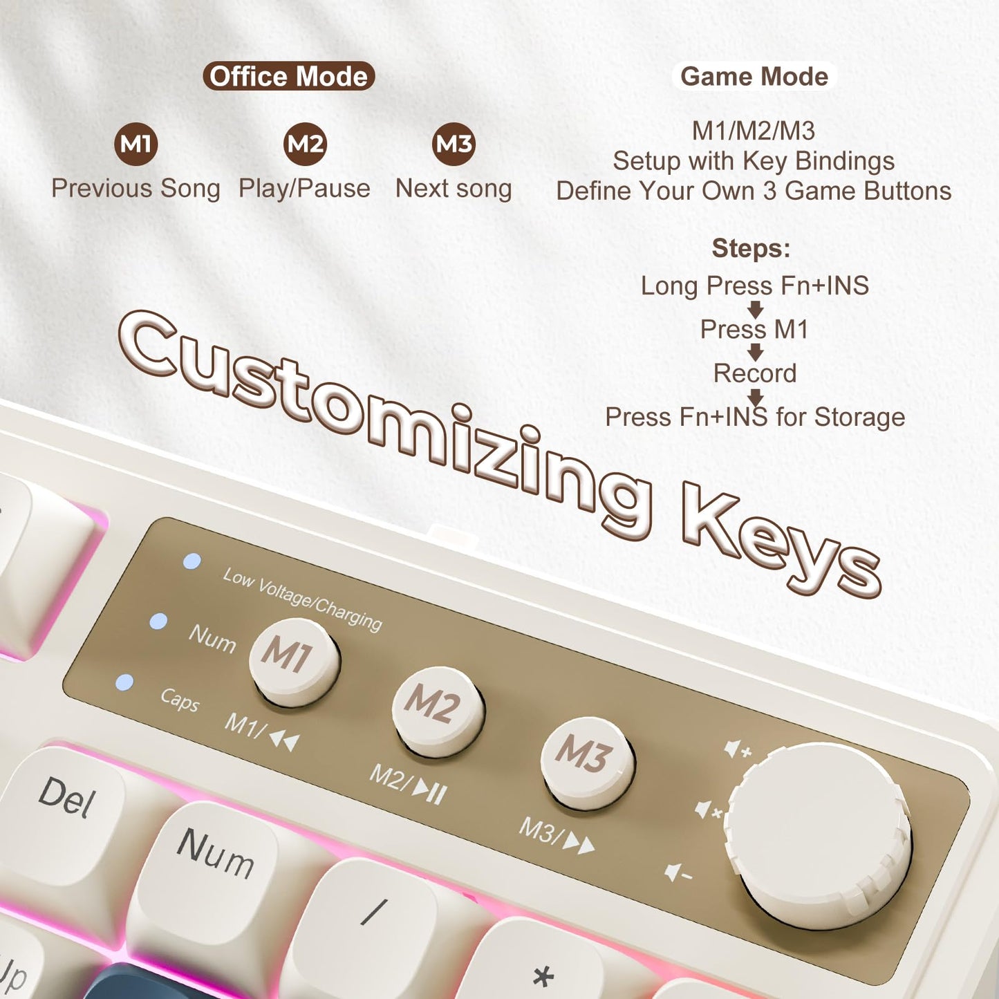 AULA S99 99 Keys Gaming Keyboard - Tri-Mode Bluetooth/2.4GHz/USB-C, RGB, Retro Creamy Color, Media Knob, Blue-Grey for MAC/Xbox