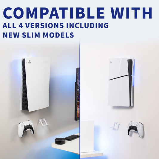 VIVO PS5 Wall Mount Bracket, Vertical Display, White, Alloy Steel, 2 Controller Mounts, Model MOUNT-PS5W