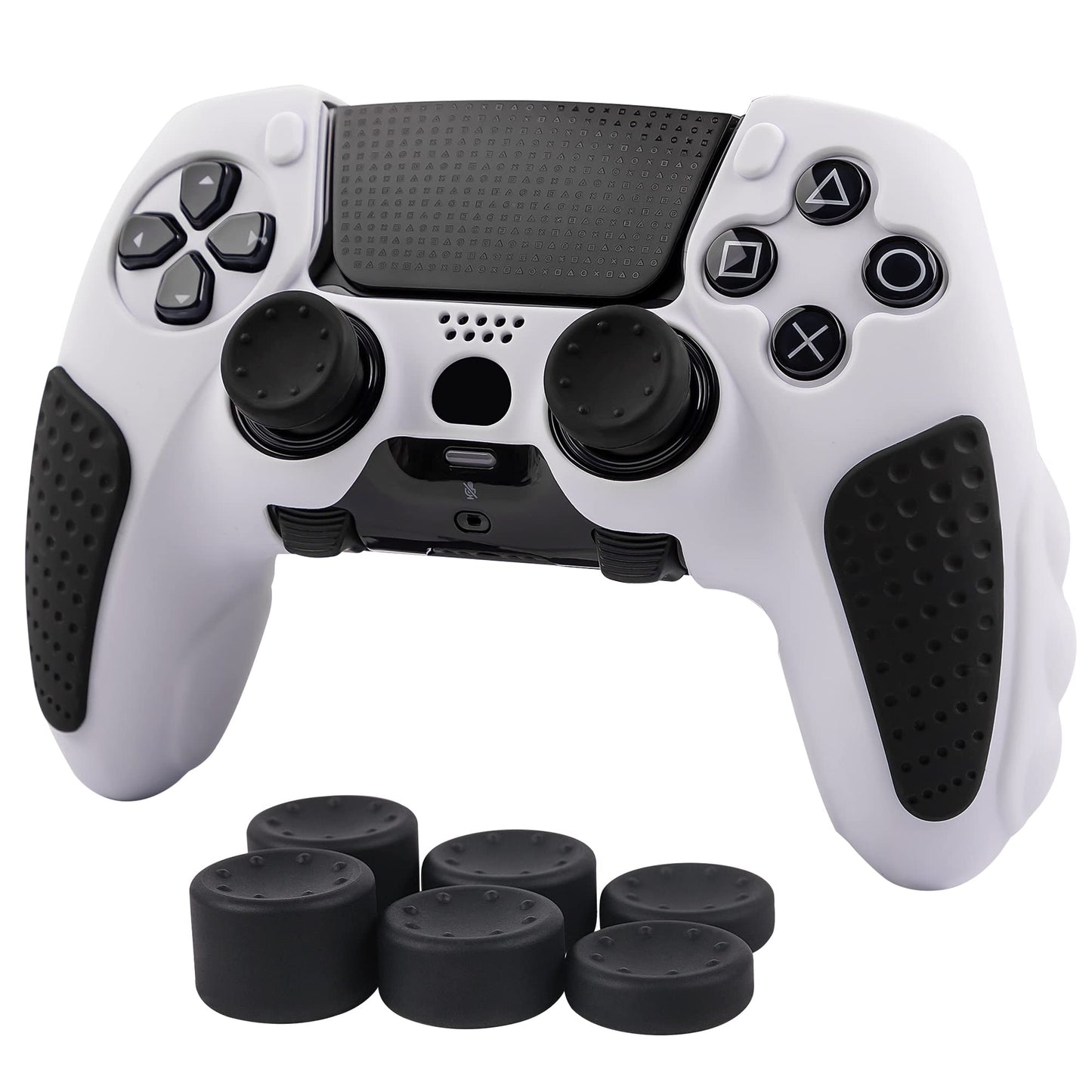 Skin for DualSense Edge  Ergonomic Soft Anti-Slip Silicone Controller Grip Cover Case Accessories Set for PlayStation 5 DualSense Edge Controller with Thumb Grip Caps (White Black)