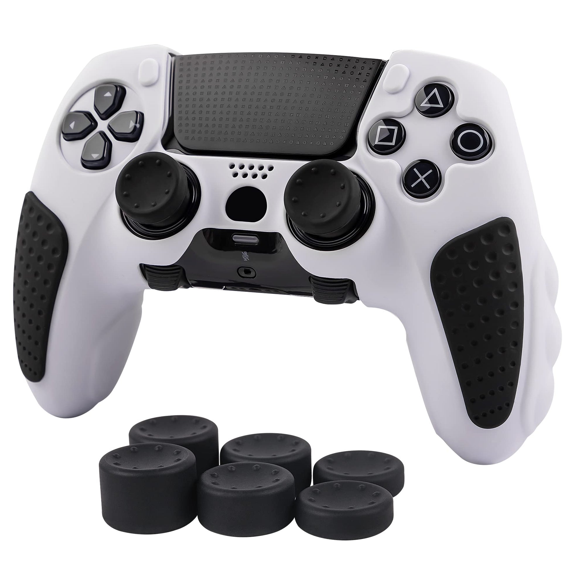 Skin for DualSense Edge  Ergonomic Soft Anti-Slip Silicone Controller Grip Cover Case Accessories Set for PlayStation 5 DualSense Edge Controller with Thumb Grip Caps (White Black)