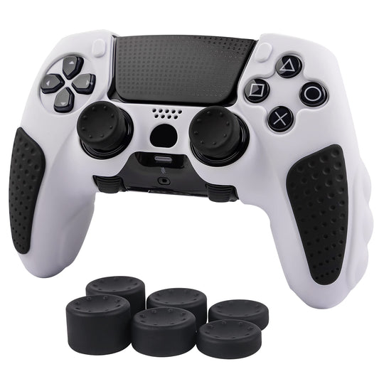 Skin for DualSense Edge  Ergonomic Soft Anti-Slip Silicone Controller Grip Cover Case Accessories Set for PlayStation 5 DualSense Edge Controller with Thumb Grip Caps (White Black)