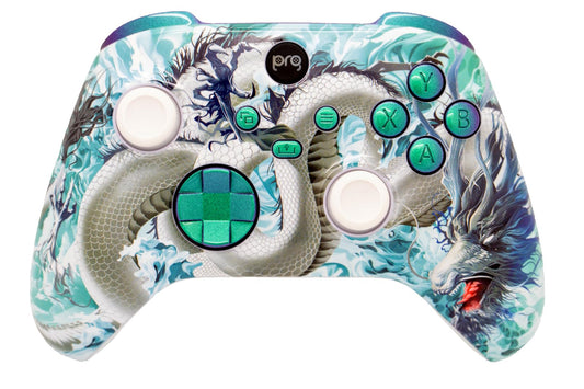 ProControllers LLC Wireless Custom Controller Compatible with PC  Windows 10+  Series X/S & One (Series X/S White Dragon w/Green Chameleon Inserts)