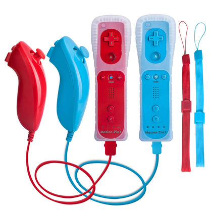 TechKen Wii Controller Set of 2 with Nunchuck - Red & Blue, Wii Accessories