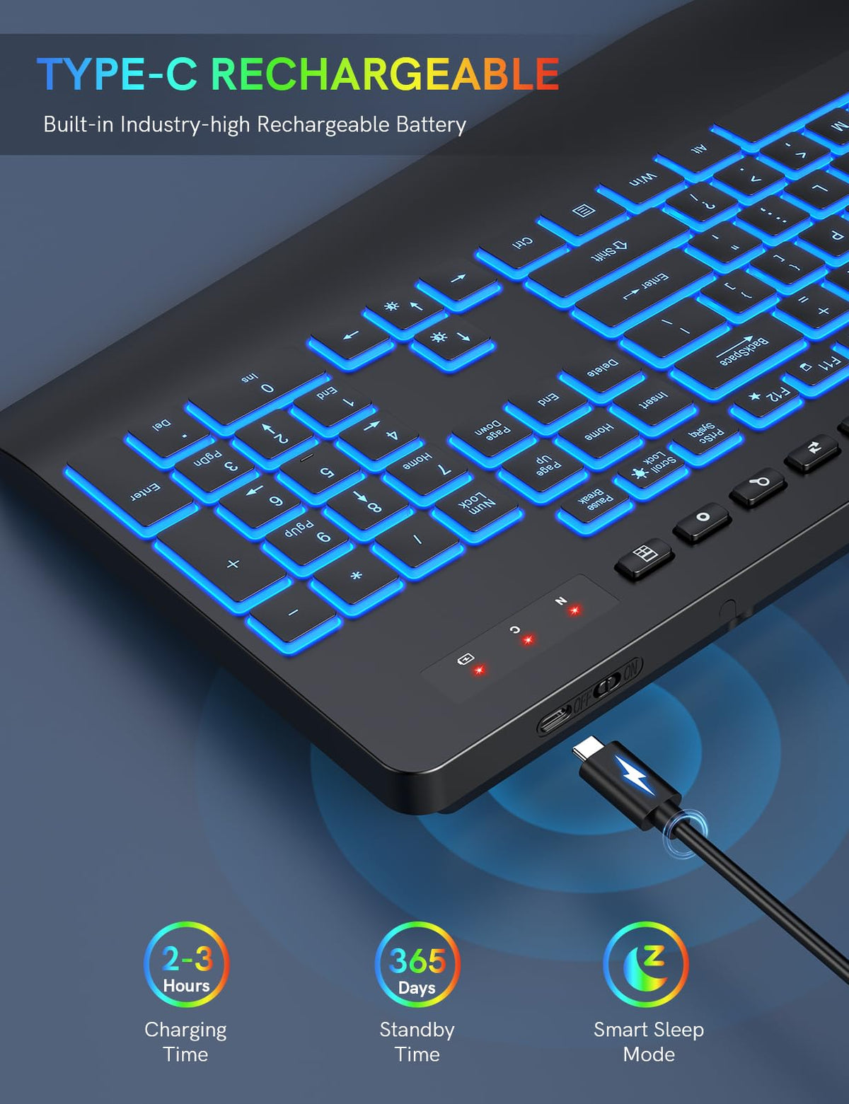 Checked Keyboard Trueque Wireless Ergonomic Keyboard - Rechargeable with 7 Backlit Colo ...