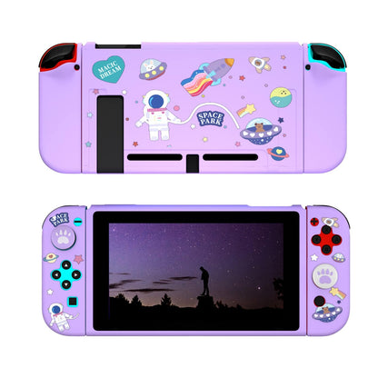 ECHZOVE Switch Case, Purple TPU Soft Shell with Cat Paw Grips & Tempered Glass Protector