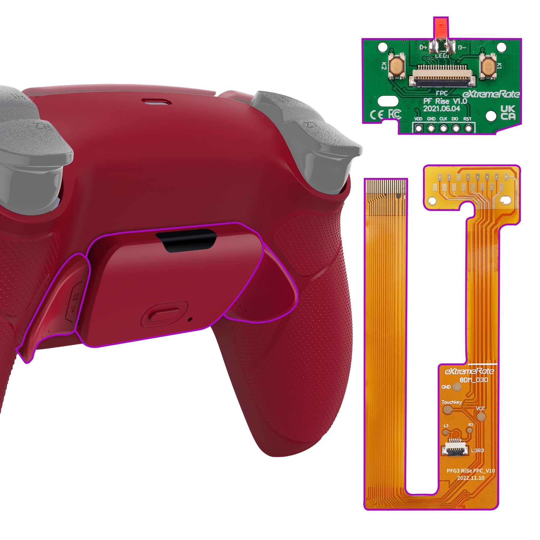 eXtremeRate Volcanic Red Rubberized Grip Programable Rise Remap Kit for PS5 Controller BDM-030 040 050  Upgrade Board & Redesigned Back Shell & Back Buttons for PS5 Controller - Without Controller