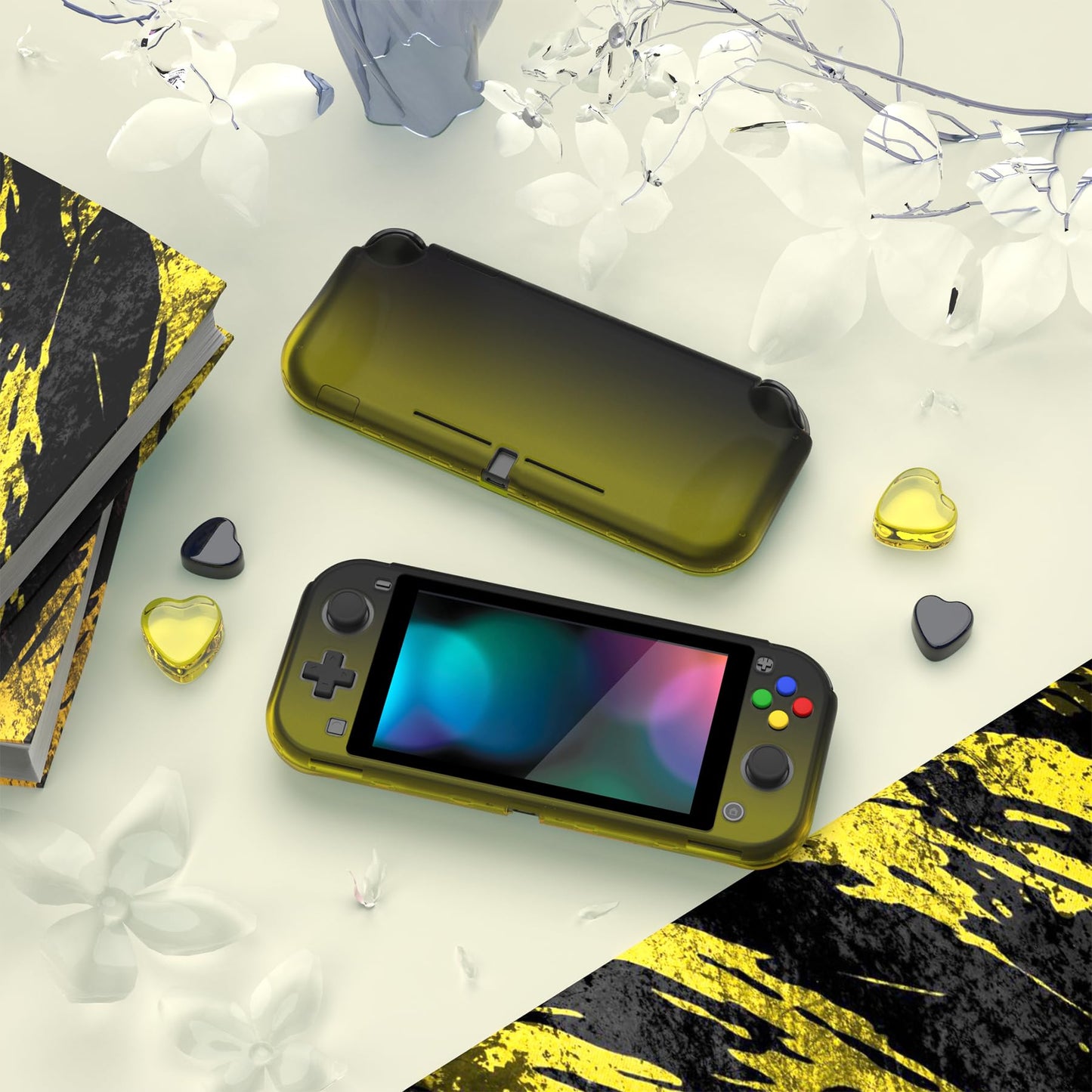 PlayVital ZealProtect Case for Nintendo Switch Lite - Ergonomic Grip, Shock-Absorbent, Anti-Scratch, Gradient Black Yellow, Model PSLYP3014
