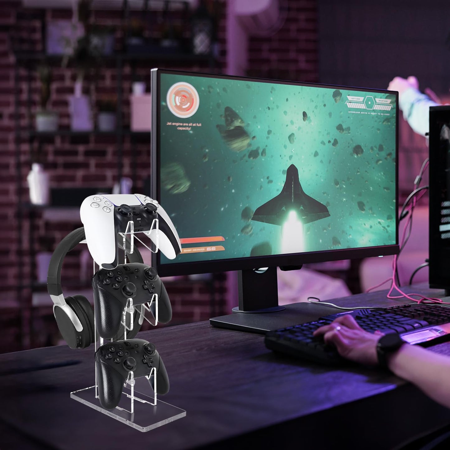 FYY Game Controller Holder - 3-Tier Clear Acrylic Stand for Nintendo Switch, Xbox, PS5, PS4 - Model 1897