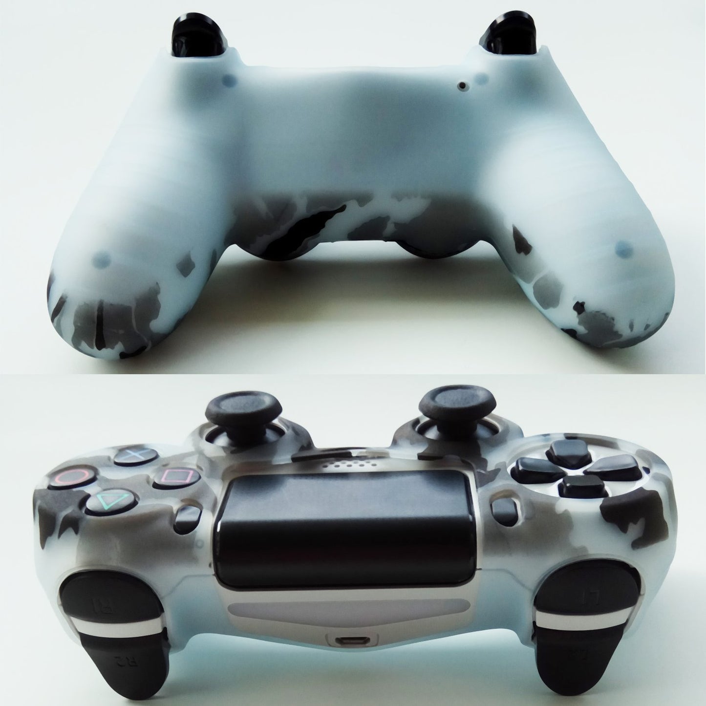 Hikfly Silicone Gel PS4 Controller Cover Skin Protector with 8 FPS Pro Thumb Grip Caps - Purple & Grey - PS4 Print Style