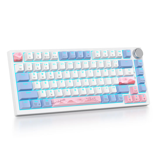 SbocKeeb 75% Wireless Creamy Pink Mechanical Keyboard  Hot Swappable Custom Keyboard  RGB Backlit Gasket Gaming Keyboard  2.4G/BT5.0/USB-C Mechanical Keyboard  Pre-lubed Linear Gray Cream Switches