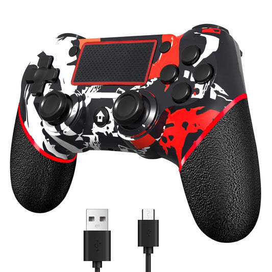 SZDILONG Wireless Controller for PS4/Pro/Slim/PC, Flame Red, with Touchpad, Headphone Jack, Motion Control, Charging Cable