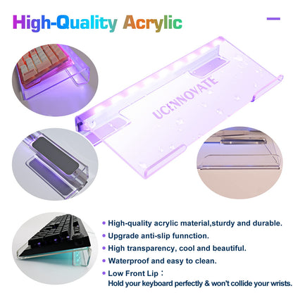 UCINNOVATE RGB Acrylic Keyboard Stand - Mini LED Backlit, 60% Size, Ergonomic Tilt for Home & Office Use
