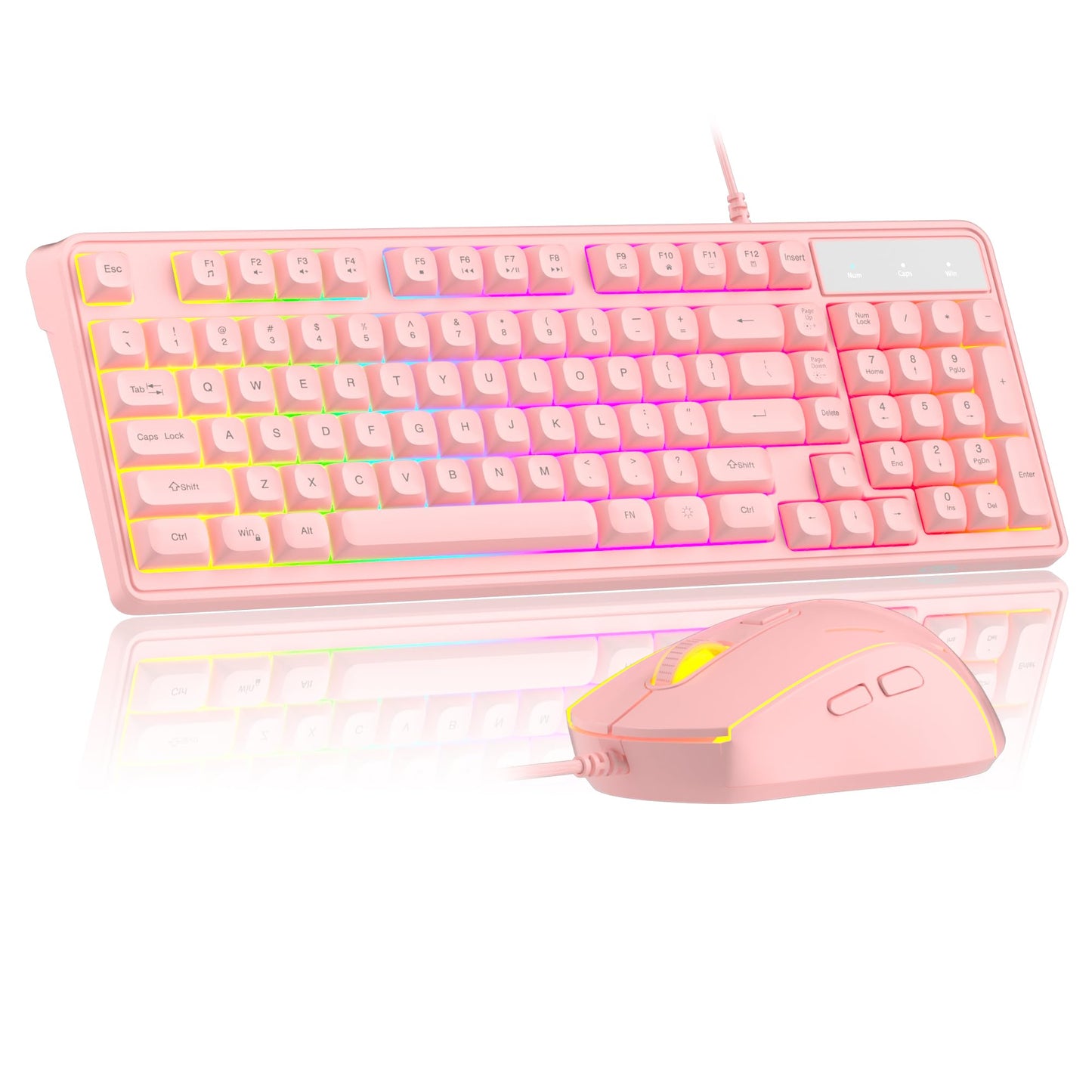 Pink Creamy Keyboard and Mouse Combo MageGee GK980 Wired RGB Backlit Keyboard and Pink Gaming Mouse Combo PC Keyboard and Adjustable Sensitivity Mouse for PC/loptop/MAC