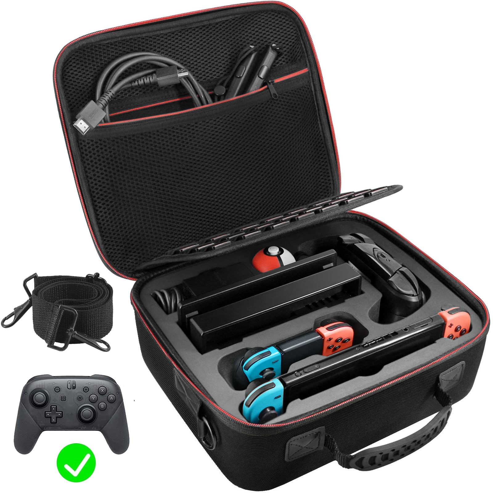 VORI Hard Carrying Case for Nintendo Switch/OLED - Protective Storage with Handle & Strap, Black