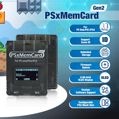 BITFUNX PSxMemCard Gen2 Memory Card - 8GB MicroSD, Unlimited Storage, Firmware Upgrade, High Speed, Grey for PS2/PS1/PS One Console
