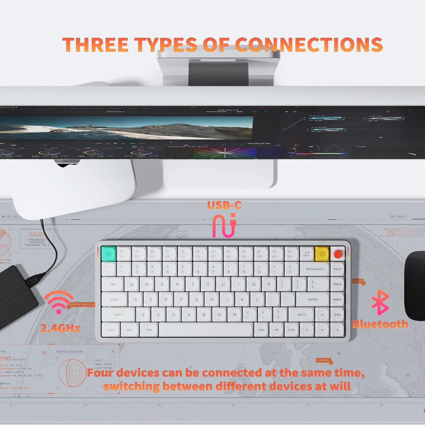 nuphy Air75 V3 Wireless Mechanical Keyboard, 84 Keys, RGB Backlit, Gasket Mounted, Red Nano Switch, White-Red