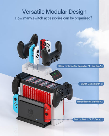 Nargos Switch Games Organizer and Charging Dock for Nintendo Switch & OLED Joy-Cons - Storage Rack Stand Accessories