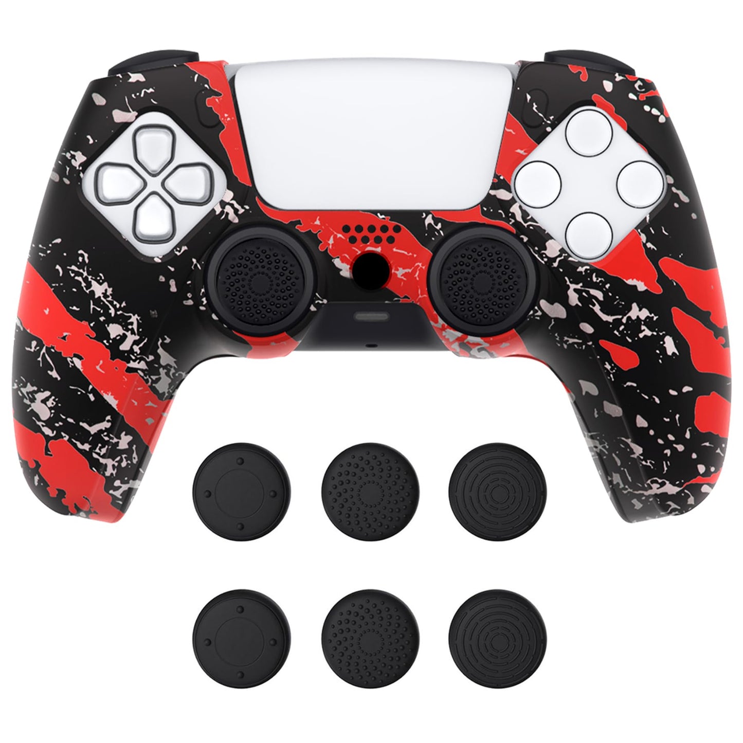 PlayVital Pure Series Dockable Model Anti-Slip Silicone Cover Skin for ps5 Controller  Soft Rubber Grip Case for ps5 Controller Fits with Charging Station with Thumb Grip Caps - Red Splash