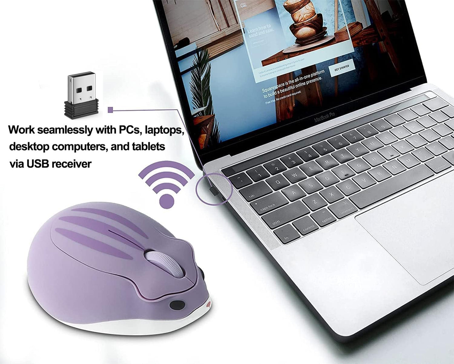SHARE SUNSHINE Wireless Mouse - Cute Hamster Shape, 1200DPI, Portable, Pale Purple, Cordless for PC/Laptop/Notebook, Ideal Gift for Kids and Adults