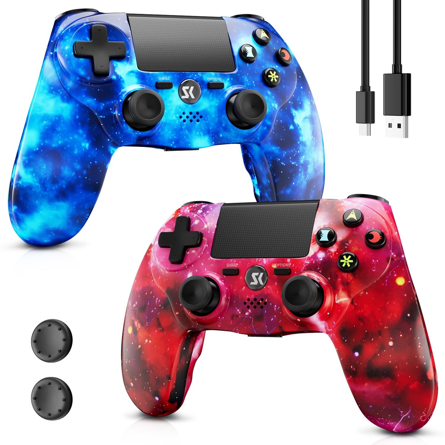 Kujian Wireless Controller for PS4  2 Pack Controller Compatible with Playstation 4/Pro/Slim/PC Remote Control  Double Vibration  Touch Pad  Six-axis Motion Sensor  Stereo Headphone Jack(Blue & Red)