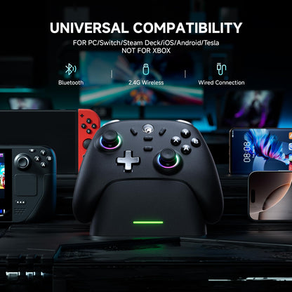 ECHTPower Wireless PC Gaming Controller - Hall-Effect Joysticks, 1000Hz Polling Rate, Turbo & Vibration, Black, Model EP01BK