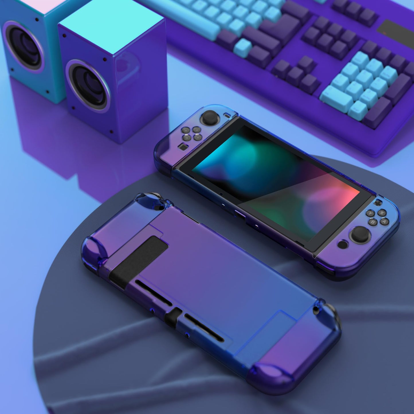 eXtremeRate PlayVital Protective Case for Nintendo Switch - Shock-Absorbent Hard Shell, Gradient Translucent Blue, Model NTP347