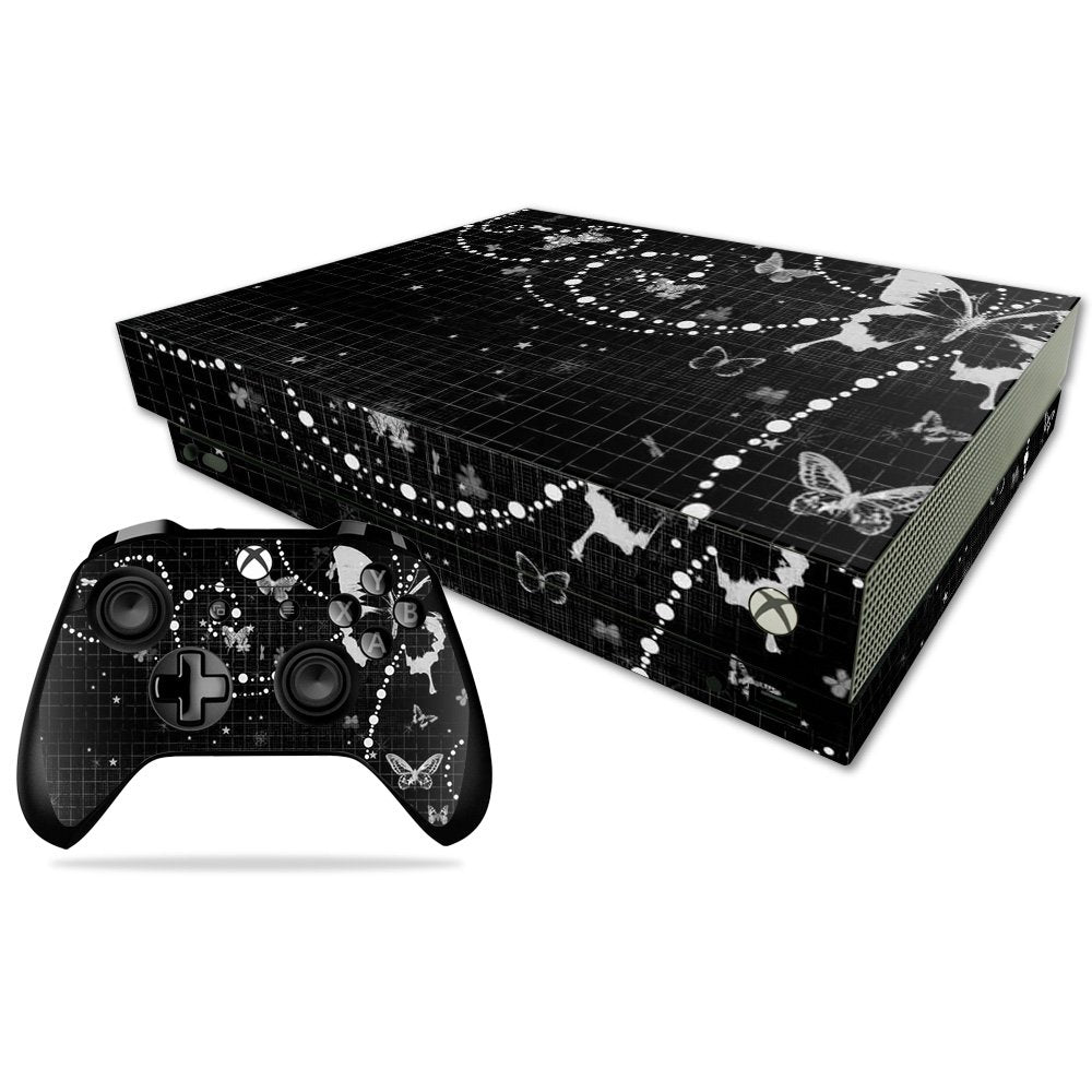MIGHTY SKINS Xbox One X Skin - Durable Black Butterfly Vinyl Decal Wrap, Easy Apply & Remove, Model MIXBONXCMB-Black Butterfly