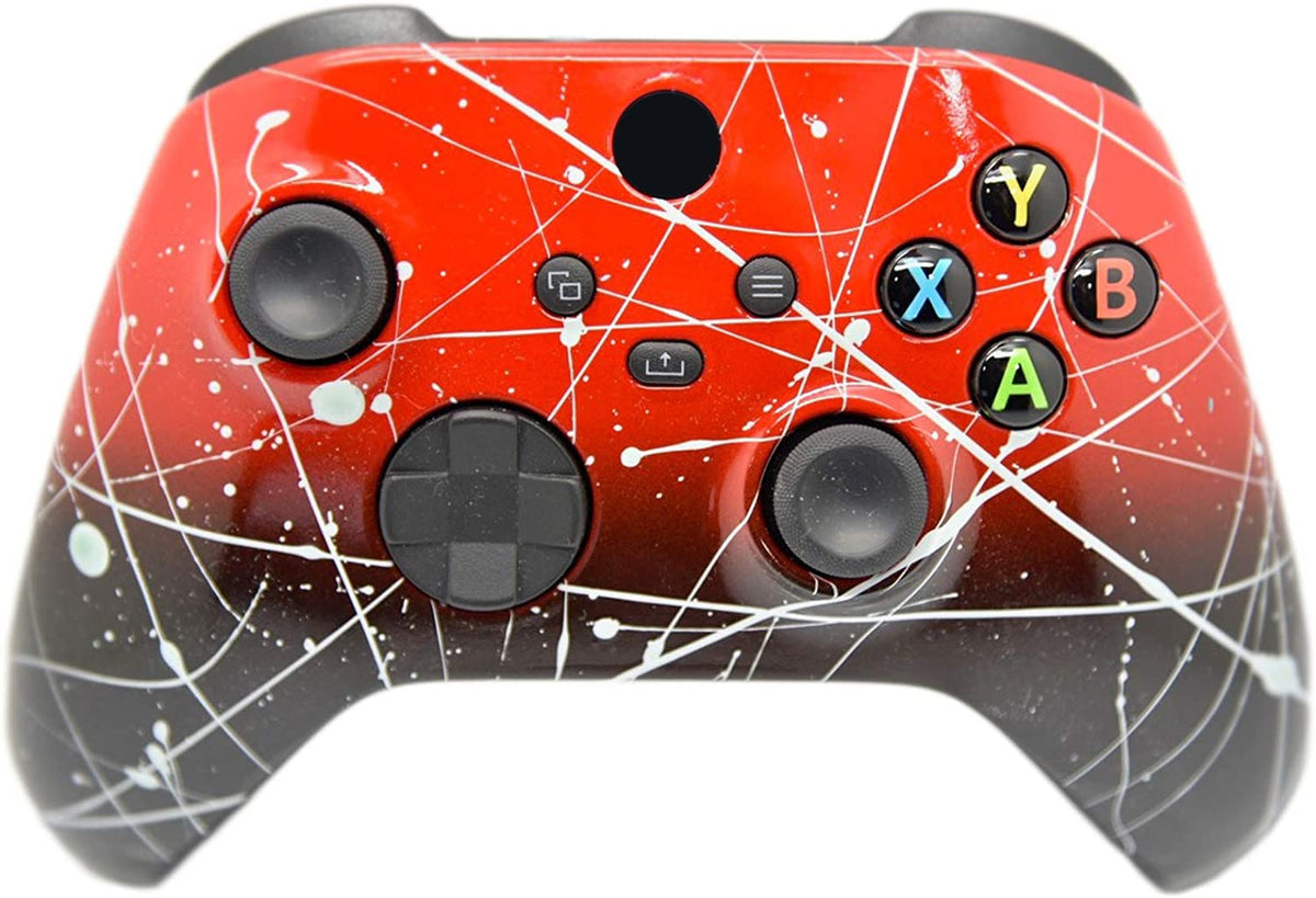 Hand Airbrushed Fade Custom Controller Compatible with Xbox Series X/S & Xbox One (Series X/S Red & Black W/Silver Splatter)