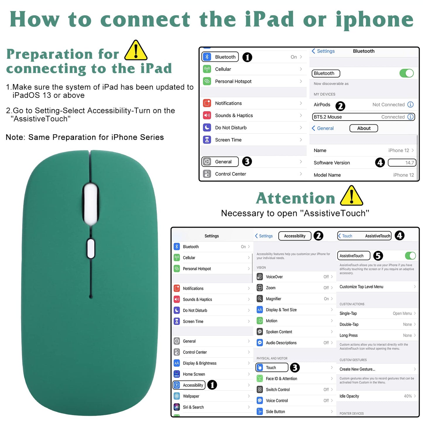 UrbanX Bluetooth Rechargeable Mouse UXM030 for Dell Latitude 5520 - Jade Green Wireless Mouse for Laptop/PC/Mac/iPad Pro