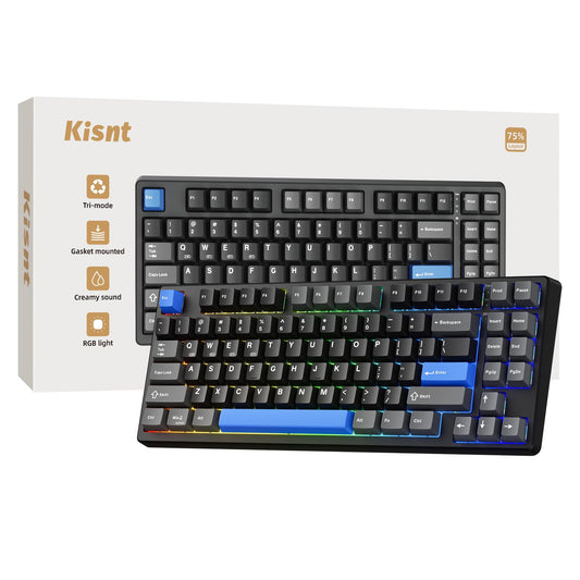 Kisnt Wireless Mechanical Keyboard - Gasket Mounted, Bluetooth/2.4GHz/USB-C, RGB Backlit, 75% Compact, Textured Black, Model KN85