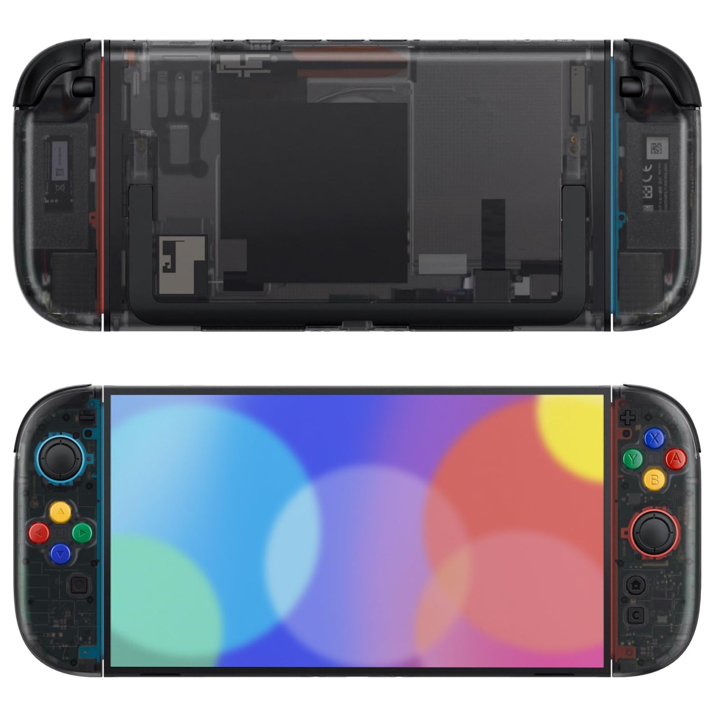 eXtremeRate DIY Shell Buttons for Nintendo Switch 2  Custom Console Rear Back Plate + Controller Faceplate with Decorative Strips ABXY Direction Keys for Joycon 2 - Essence Version - Clear Slate Black