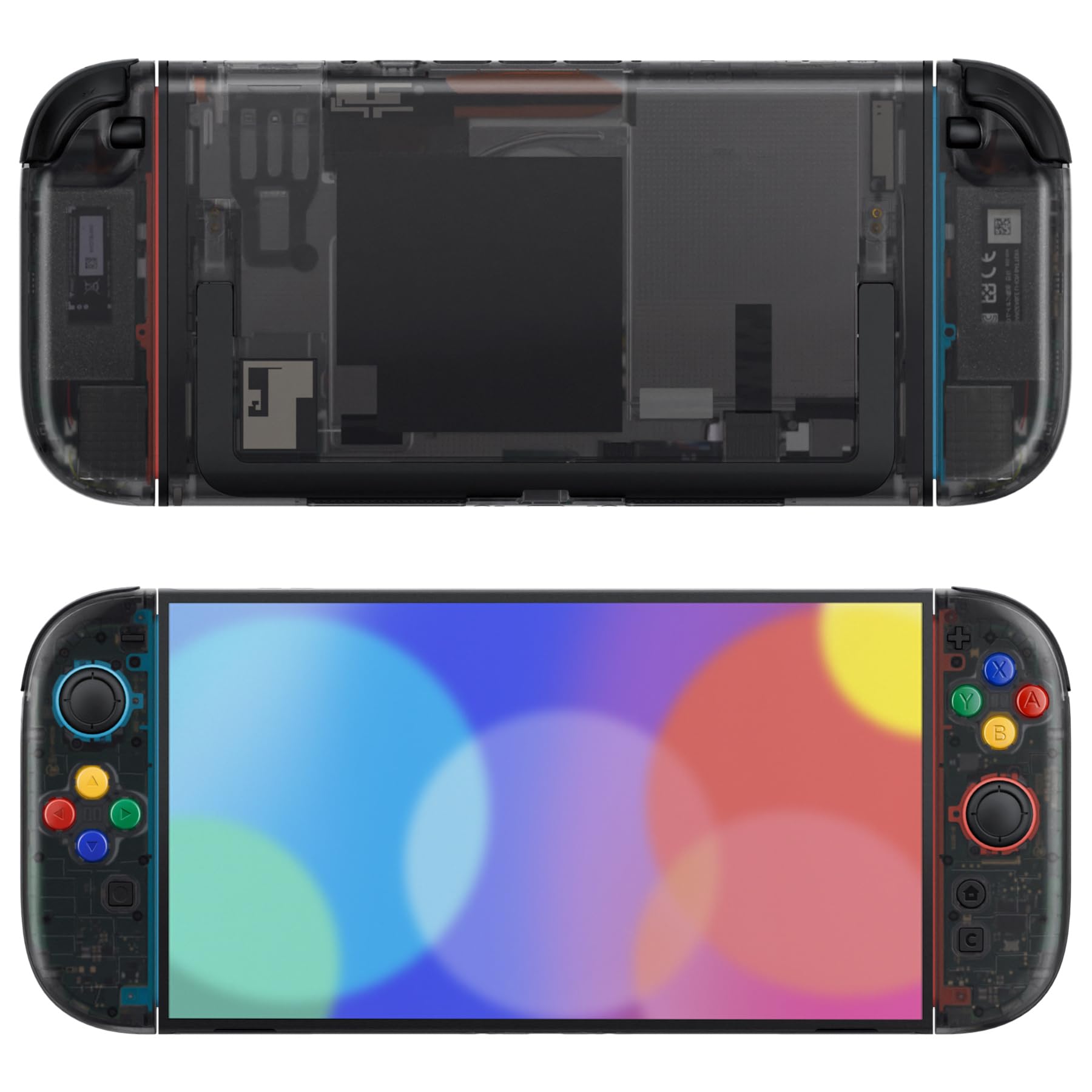 eXtremeRate DIY Shell Buttons for Nintendo Switch 2  Custom Console Rear Back Plate + Controller Faceplate with Decorative Strips ABXY Direction Keys for Joycon 2 - Essence Version - Clear Slate Black