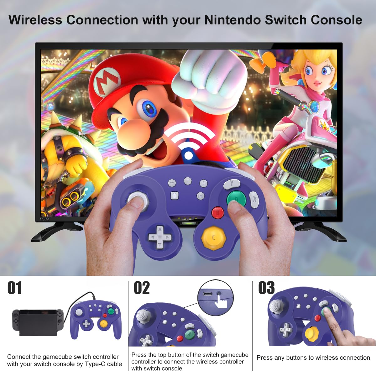 HaeBorl Wireless Controller for Nintendo Switch - Pro Controller with 600mAh Battery, Auto Turbo, Purple