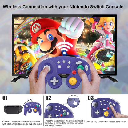 HaeBorl Wireless Controller for Nintendo Switch - Pro Controller with 600mAh Battery, Auto Turbo, Purple