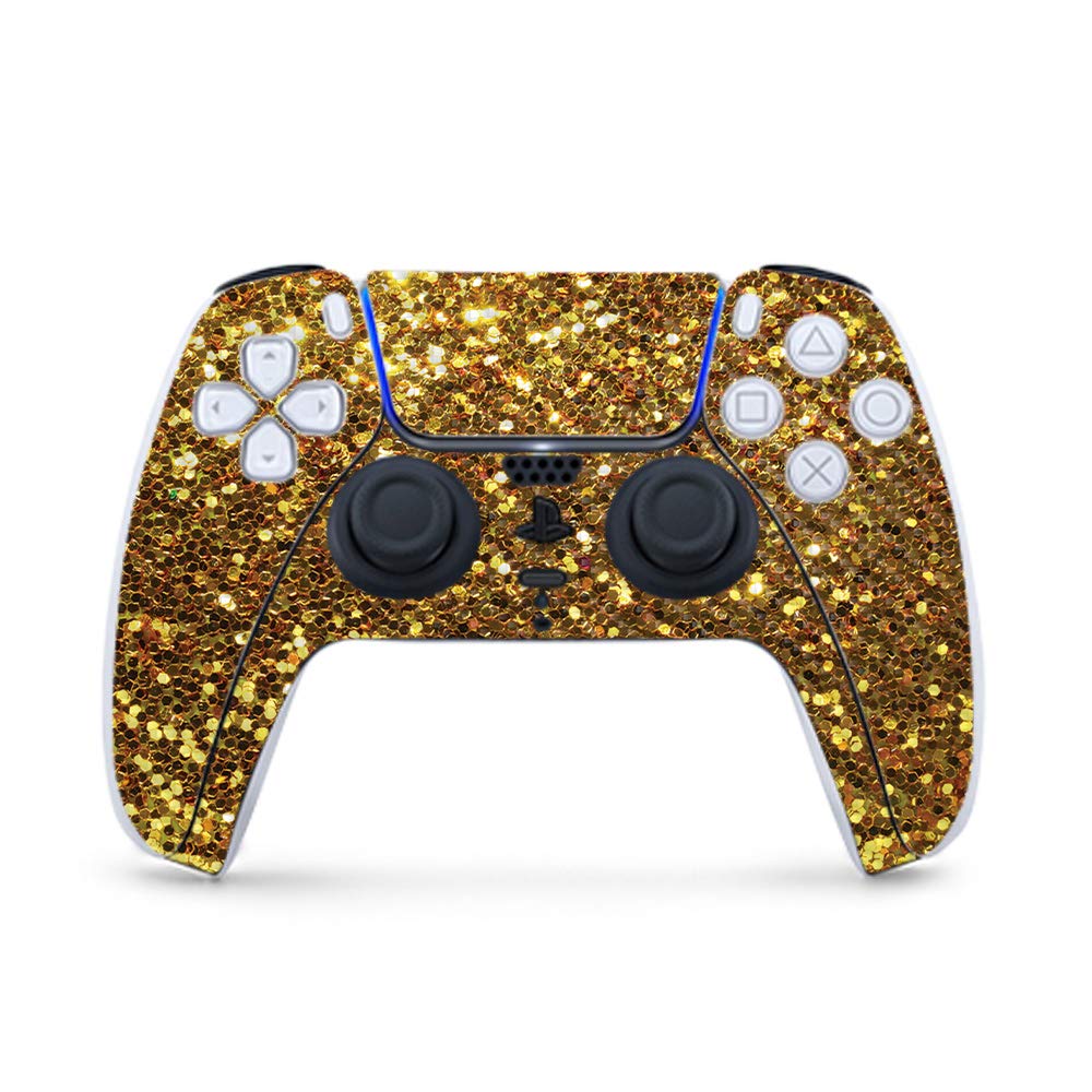 MightySkins Carbon Fiber Gaming Skin for PS5 / PlayStation 5 Controller - Gold Dazzle | Durable Textured Carbon Fiber Finish | Easy to Apply and Change Style | Made in The USA