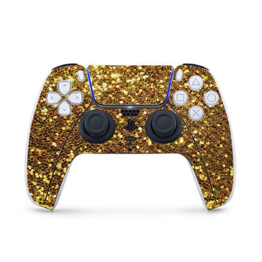 MightySkins Carbon Fiber Gaming Skin for PS5 / PlayStation 5 Controller - Gold Dazzle | Durable Textured Carbon Fiber Finish | Easy to Apply and Change Style | Made in The USA