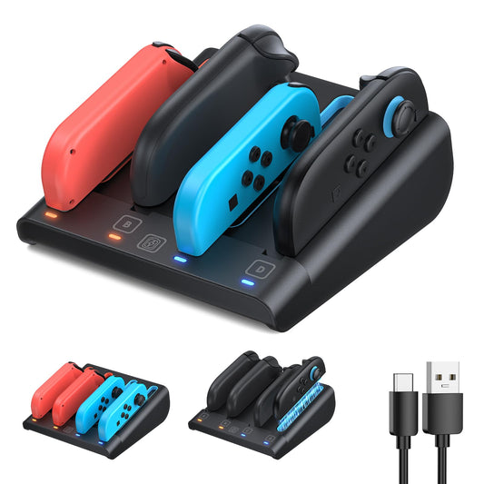 [Switch 1/2 Compatible] FASTSNAIL 8-in-1 Charging Dock for Nintendo Switch 2 & 1/OLED for Joy-Con 2  Dual-Direction Magnetic Fast Controller Charger Station Stand for Joycon 2/Joycon 1 (Black)