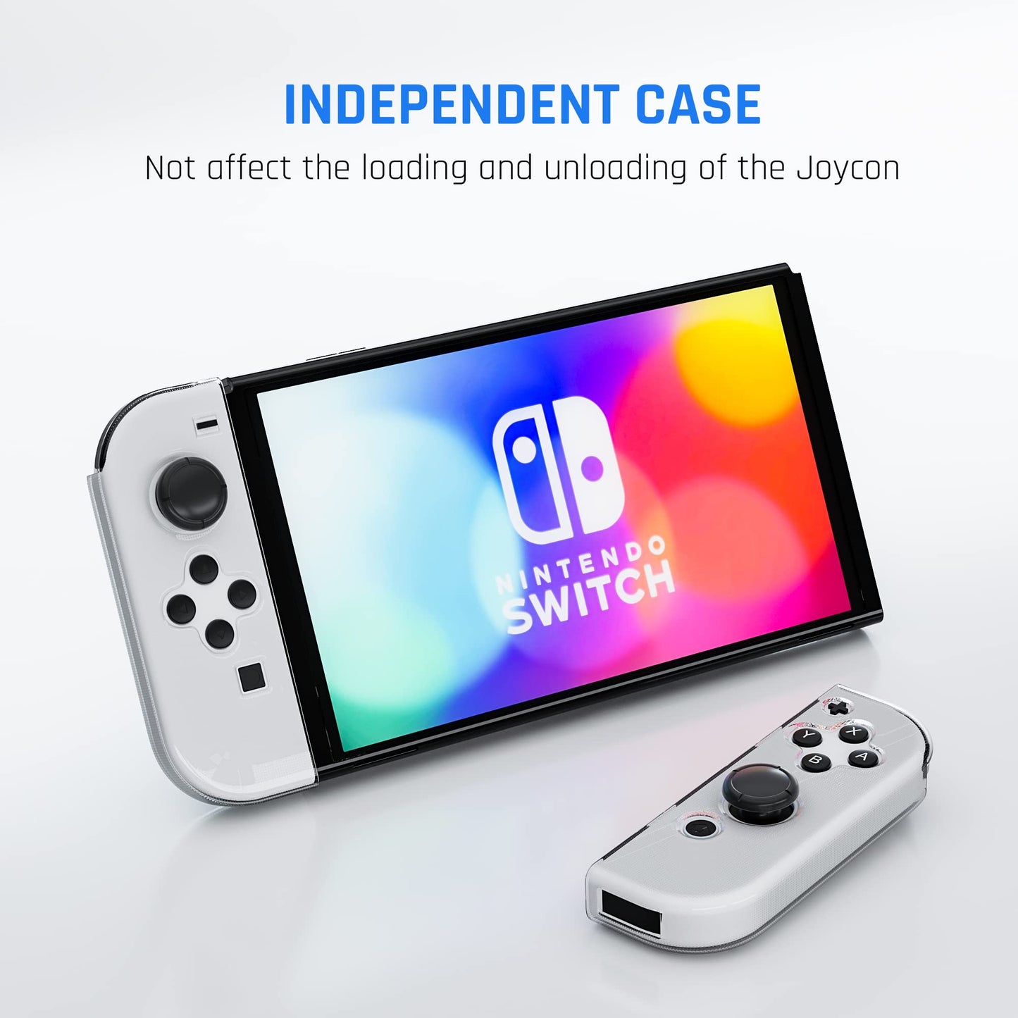 RHOTALL Soft TPU Clear Shell Case for Nintendo Switch/OLED Joycon - Transparent Cover with 6 Thumb Caps