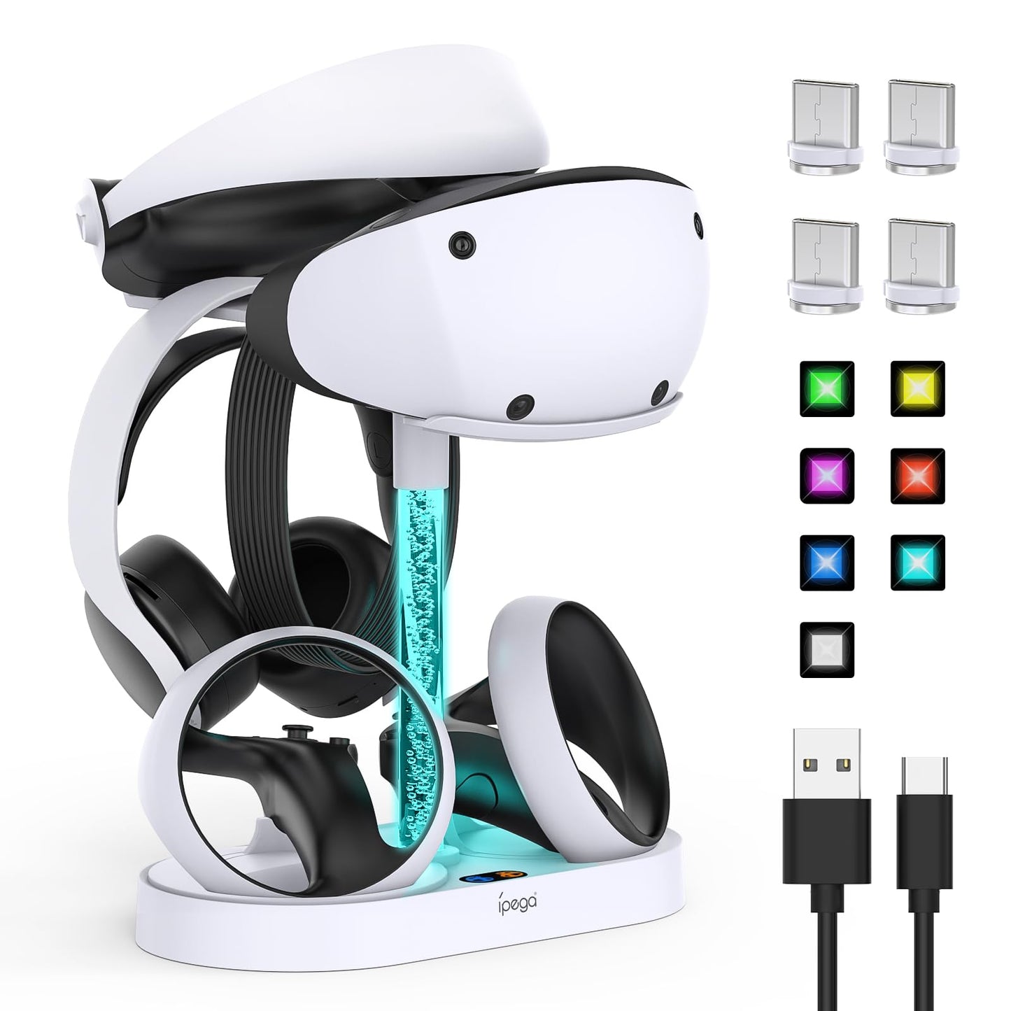 FASTSNAIL Charging Stand for PlayStation VR2, Multifunctional PS VR2 Headset & Sense Controllers Charge Dock Station with 10 RGB